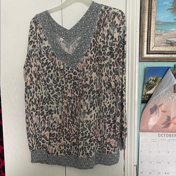 Vanilla Bay Animal Print Blouse with Pink and Gray - Picture 1 of 4